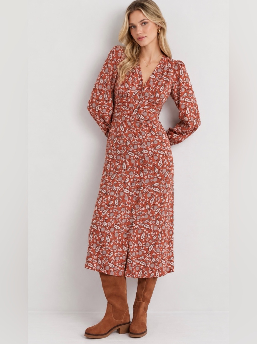 Boden Floral Long Sleeve Midi Dress